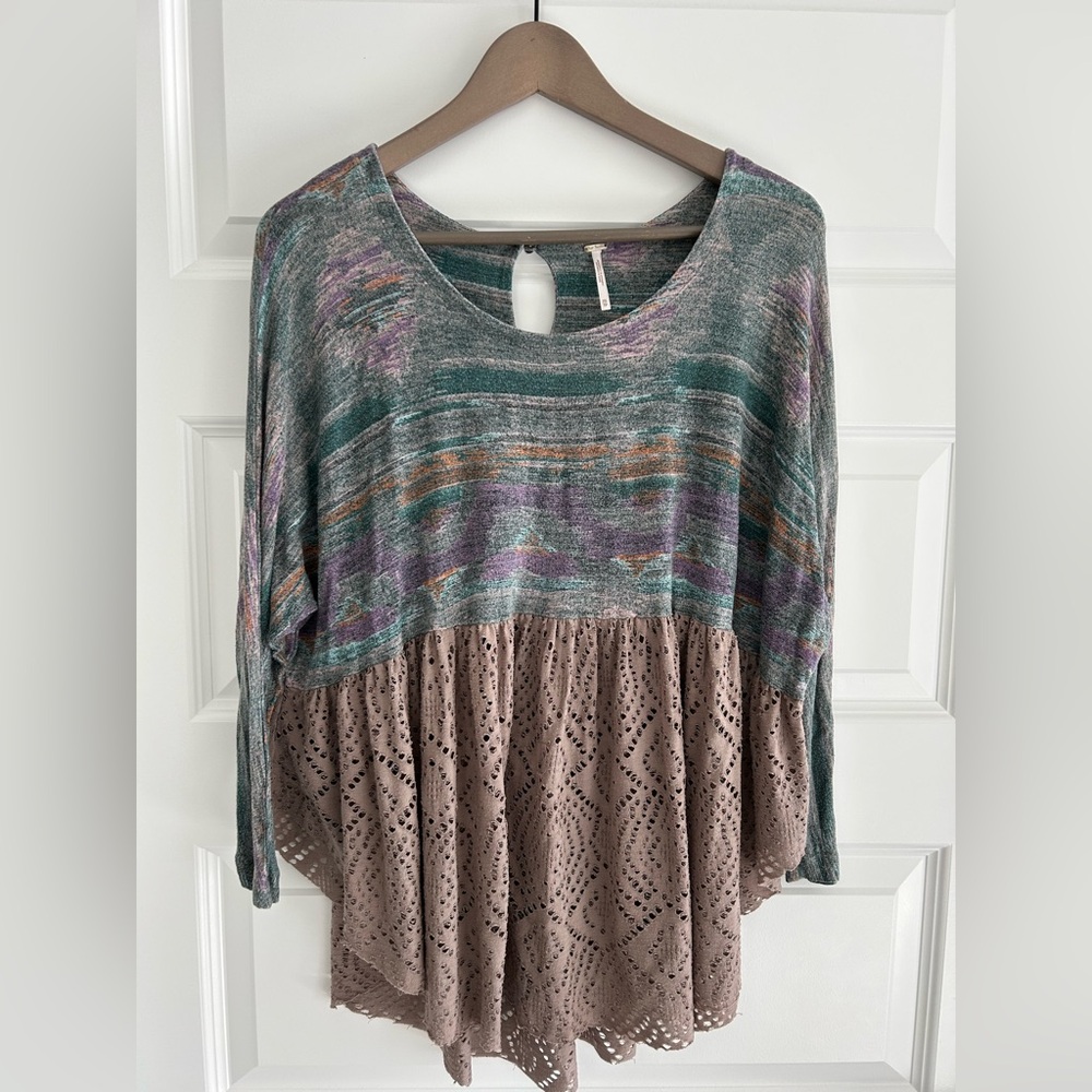Free People Long Sleeve Top Gray Brown Size XS